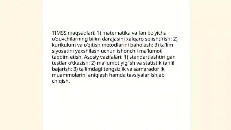 TIMSS Xalqaro baholash dasturi haqida asosiy malumotlar 4