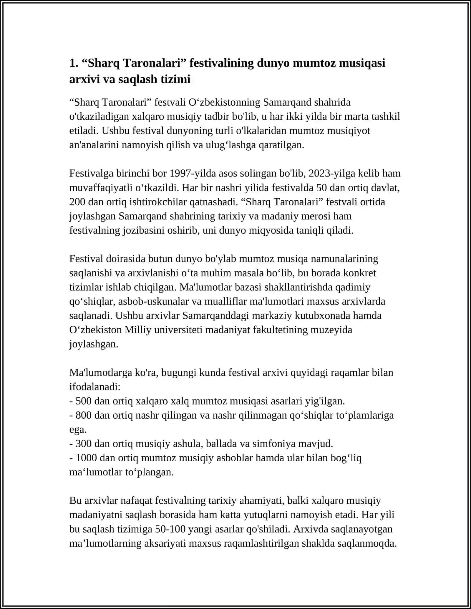 "SHARQ TARONALARI" XALQARO MUSIQA FESTIVALI DUNYO MUMTOZ MUSIQASINING AXBOROT MANBASI SIFATIDA 4