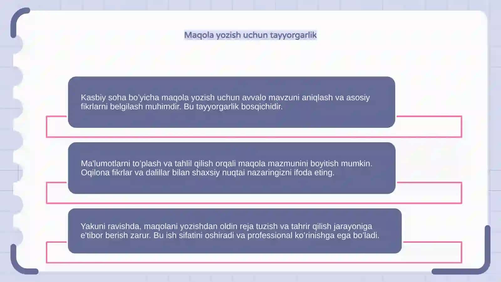 Kasbiy soha bo’yicha kichik hajmdagi maqola yozish 4