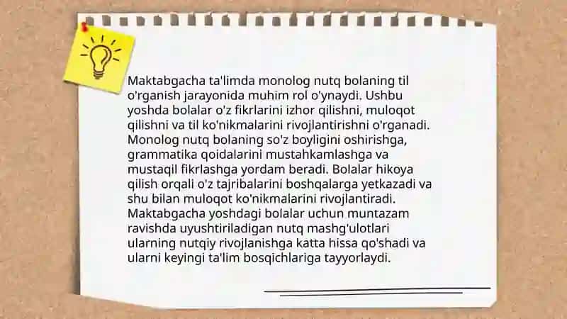 Maktabgacha yoshdagi sohalarini monolog nutqi shakllantirish 4