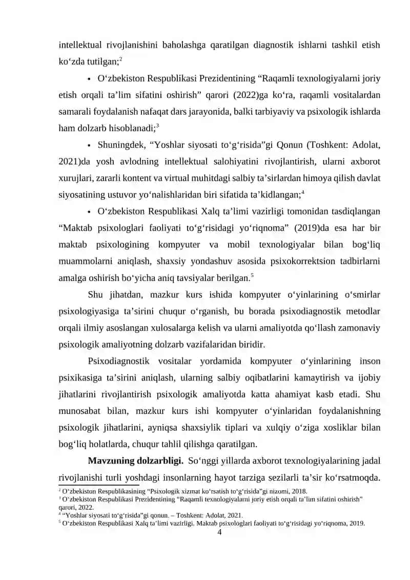 O’SMIRLARDA KOMPYUTER O’YINLARIGA BO’LGAN TOBELIKNINH PSIXOLOGIK OMILLARI 4