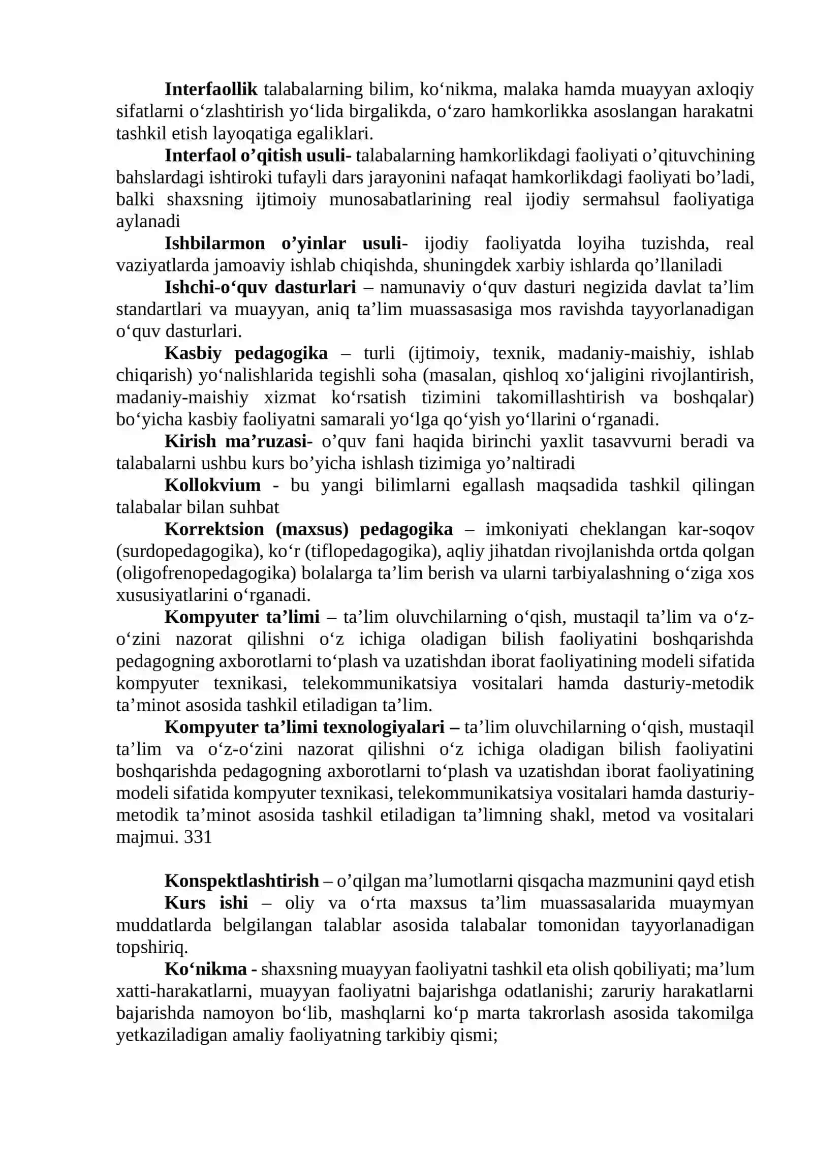 “PEDAGOGIK VA PSIXOLOGIK FANLARNI O‘QITISH METODIKASI”  FANI BO‘YICHA GLOSSARIY (to’liq) 4