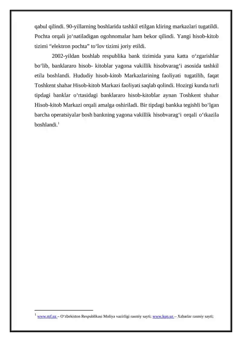 Banklararo hisob-kitoblarning tashkil etilishi va uni takomillashtrish 4
