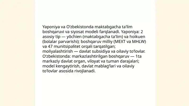 Yaponiya va Oʻzbekiston Maktabgacha Ta'lim Tizimi 4