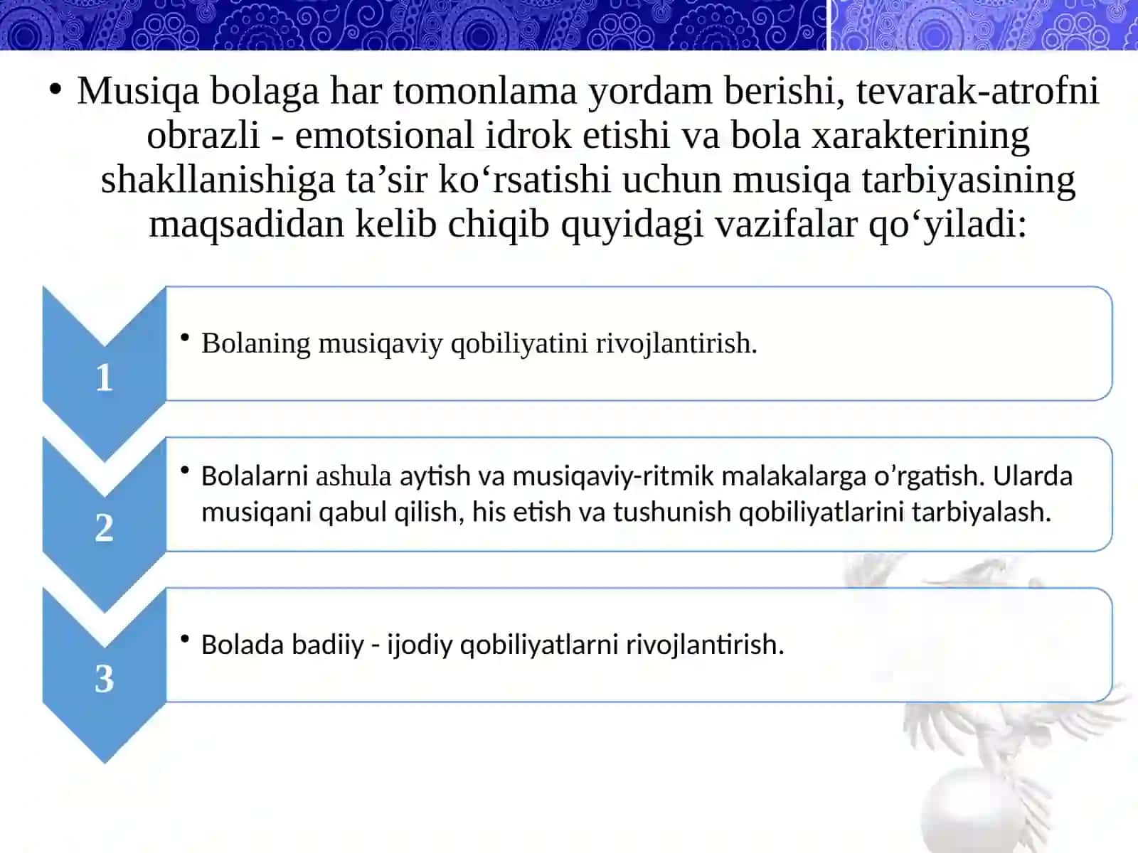 Maktabgacha ta’lim tashkilotlarida musiqaviy tarbiyaning maqsad va vazifalari 4