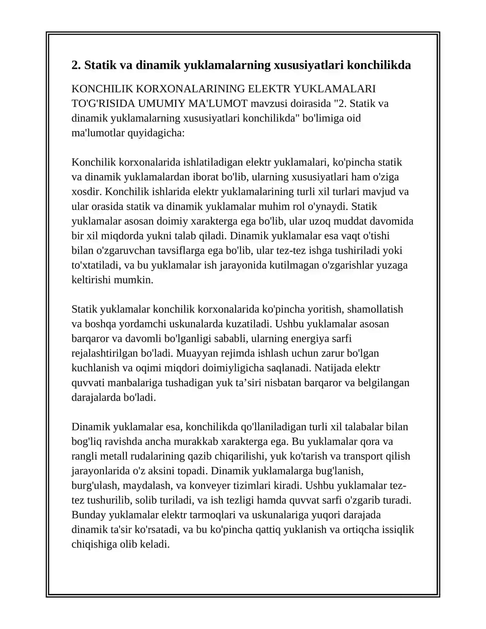 Konchilik korxonalarining elektr yuklamalarining umumiy tushunchasi 4