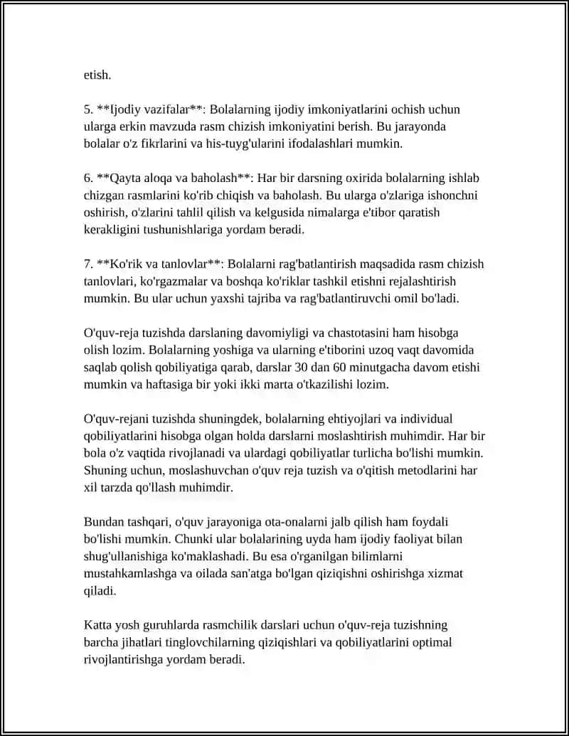 KATTA YOSH GURUHLARDA BOLALARNI RASM CHIZISHGA ÕRGATISH 4