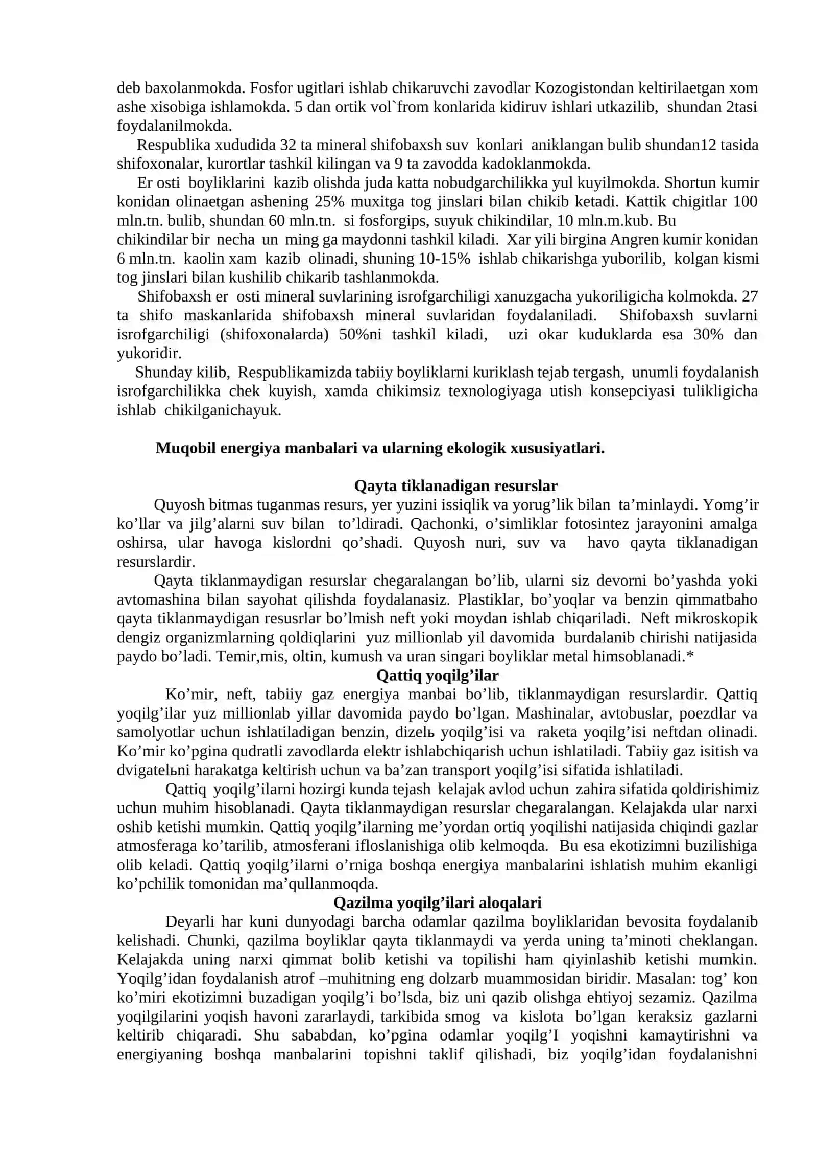 Tabiiy resurslar klassifikatsiyasi va ulardan to`g`ri foydalanish 4