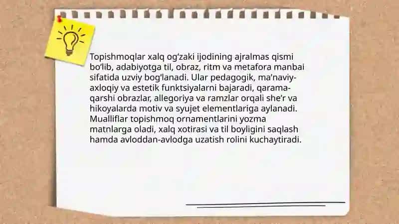Topishmoqlar va ularning adabiyotdagi oʻrni 4