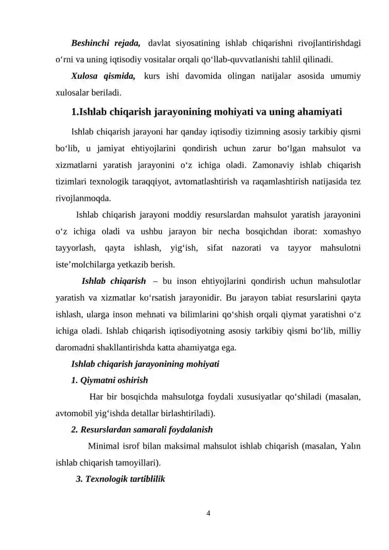 Ishlab chiqarish jarayonining mazmuni va uning iqtisodiy asoslari. 4