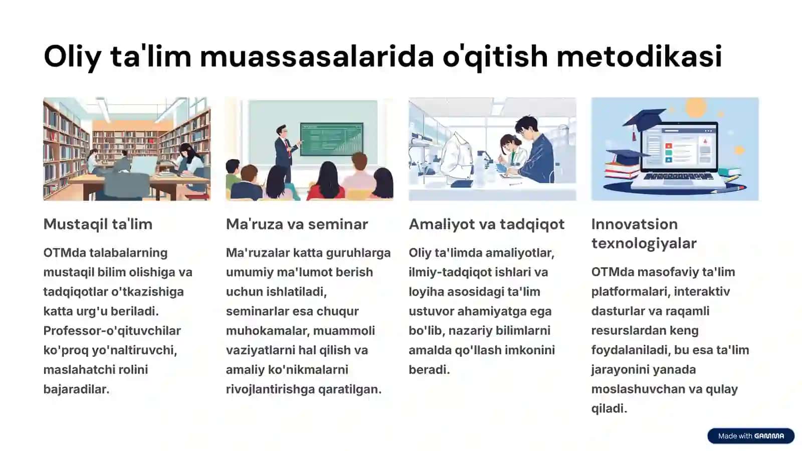 Ta'lim bosqichlarida o'qitish metodikasi Qiyosiy tahlil 4
