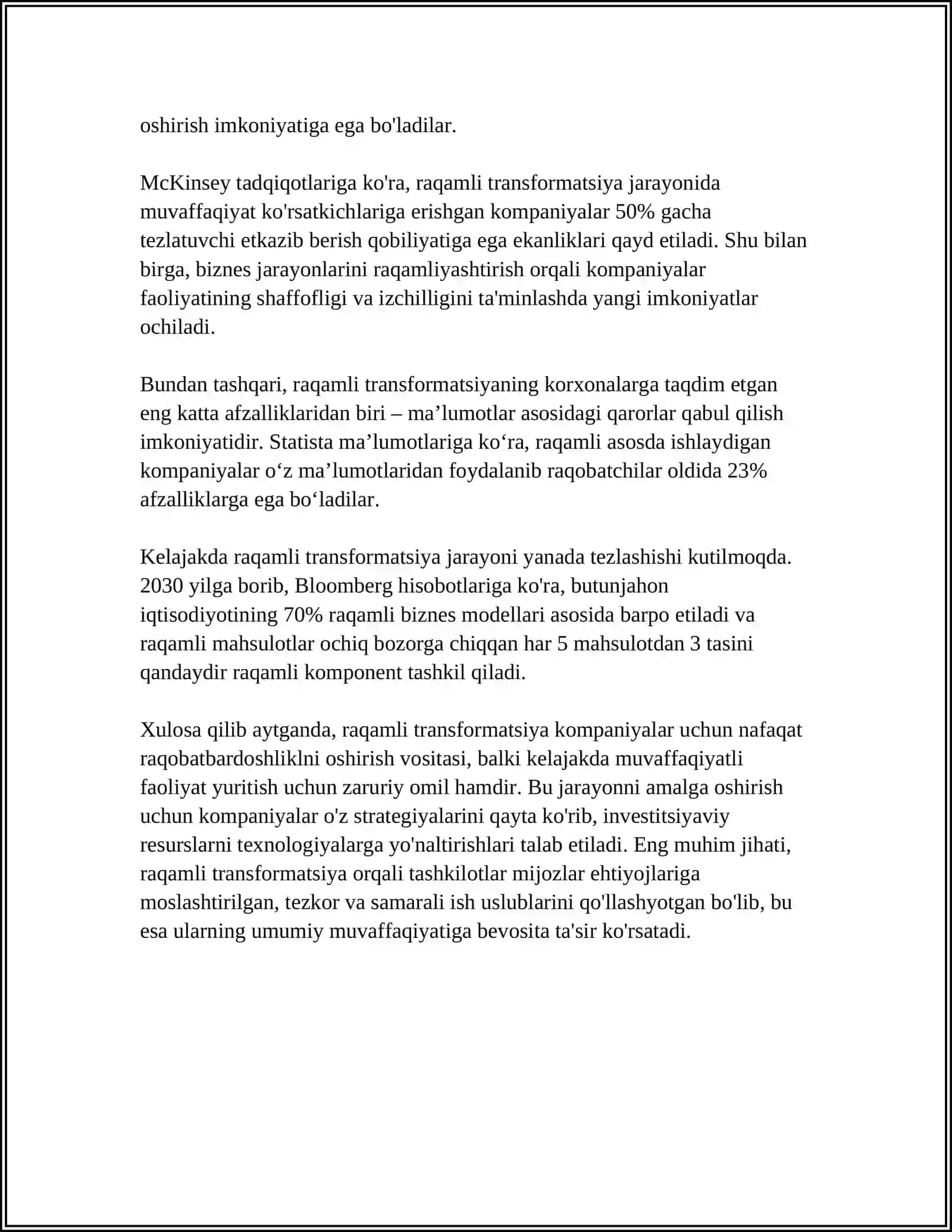 RAQAMLI IQTISODIYOTDA BIZNESNI BOSHQARISHNING XUSUSIYATLARI. MOBIL TEXNOLOGIYALAR 4