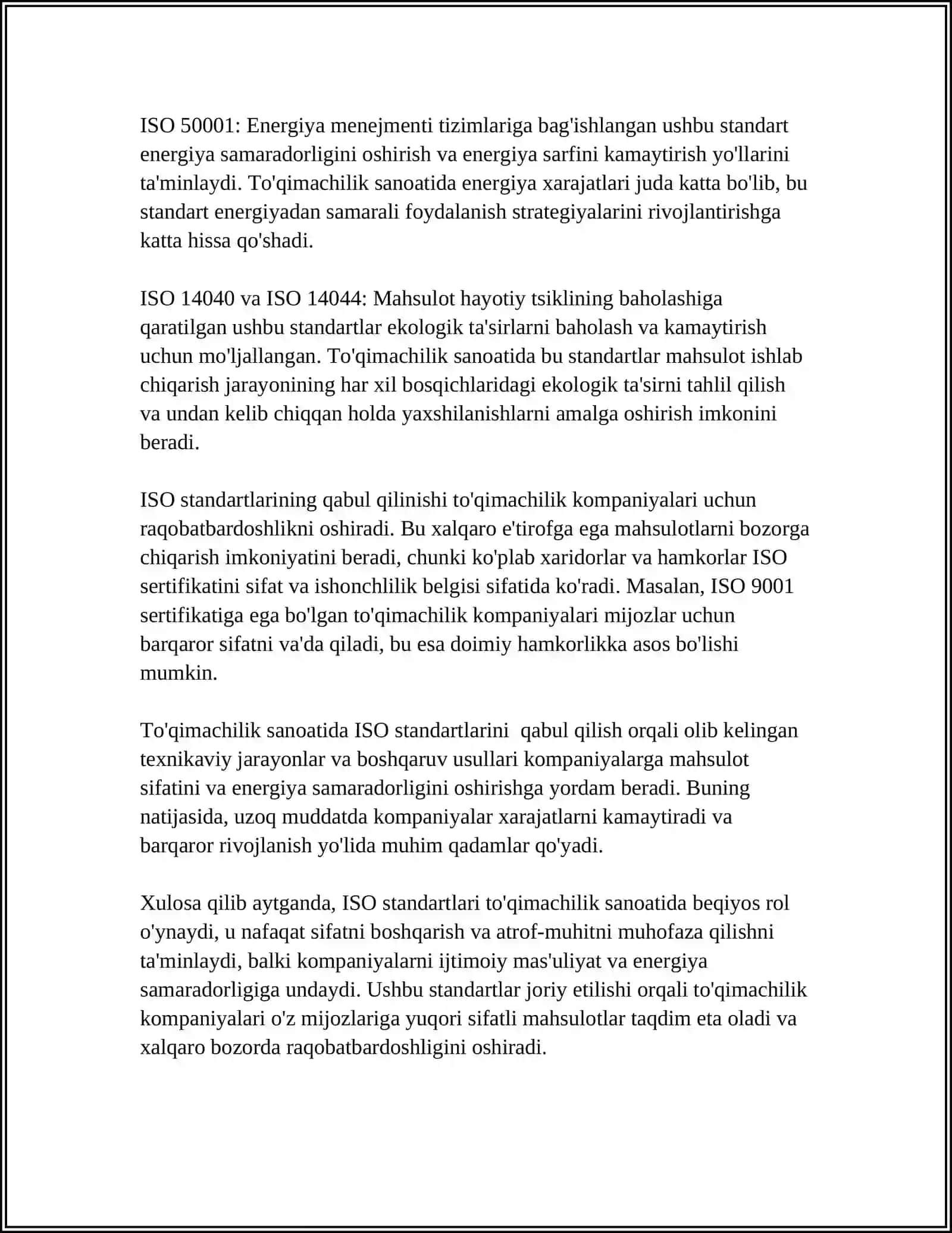 MUSTAQIL ISH Mavzu: ISO VA GOST TO'QIMACHILIK SANOATIDA 4