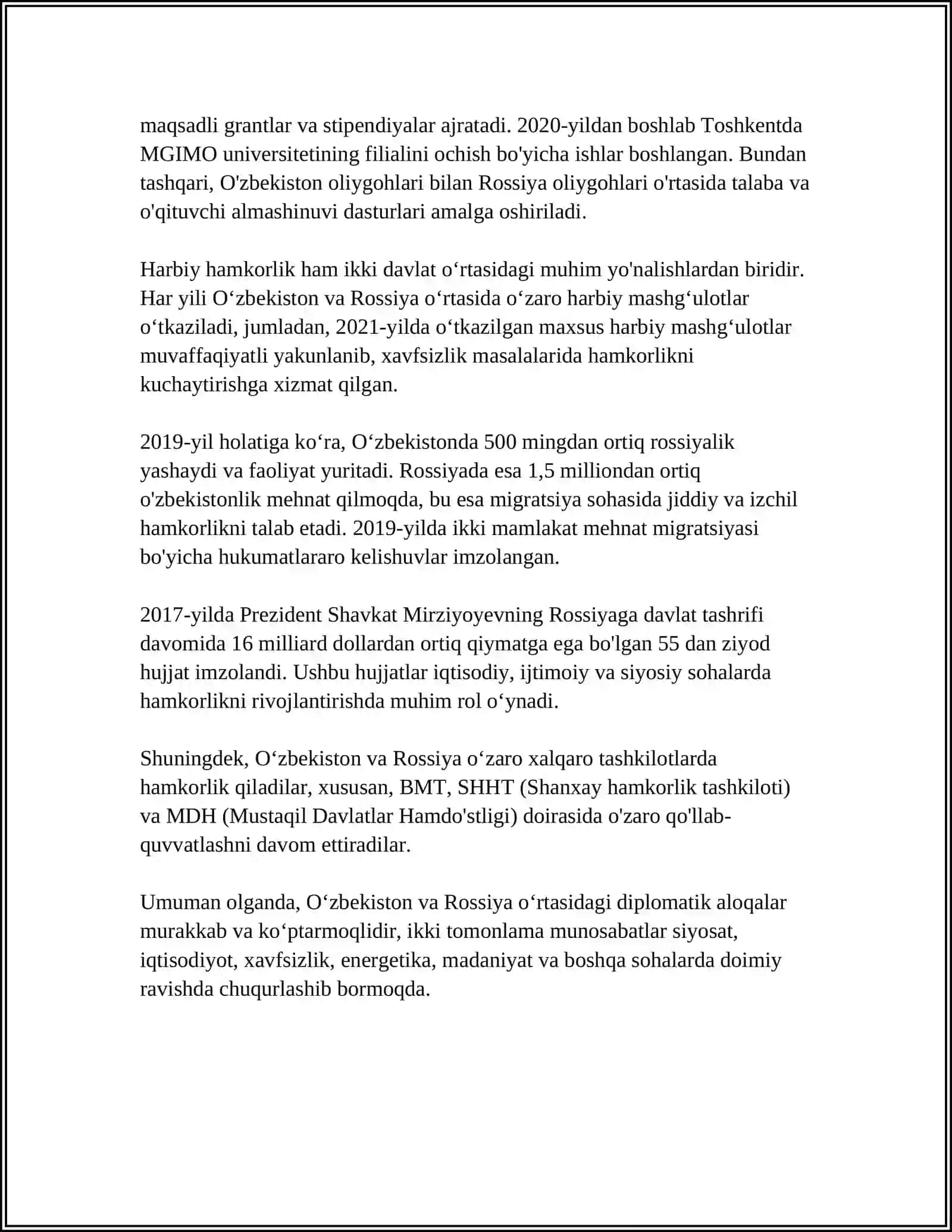 O'ZBEKISTON RESPUBLIKASINING ROSSIYA, XITOY, AQSH BILAN O’ZARO MUNOSABATLARI 4