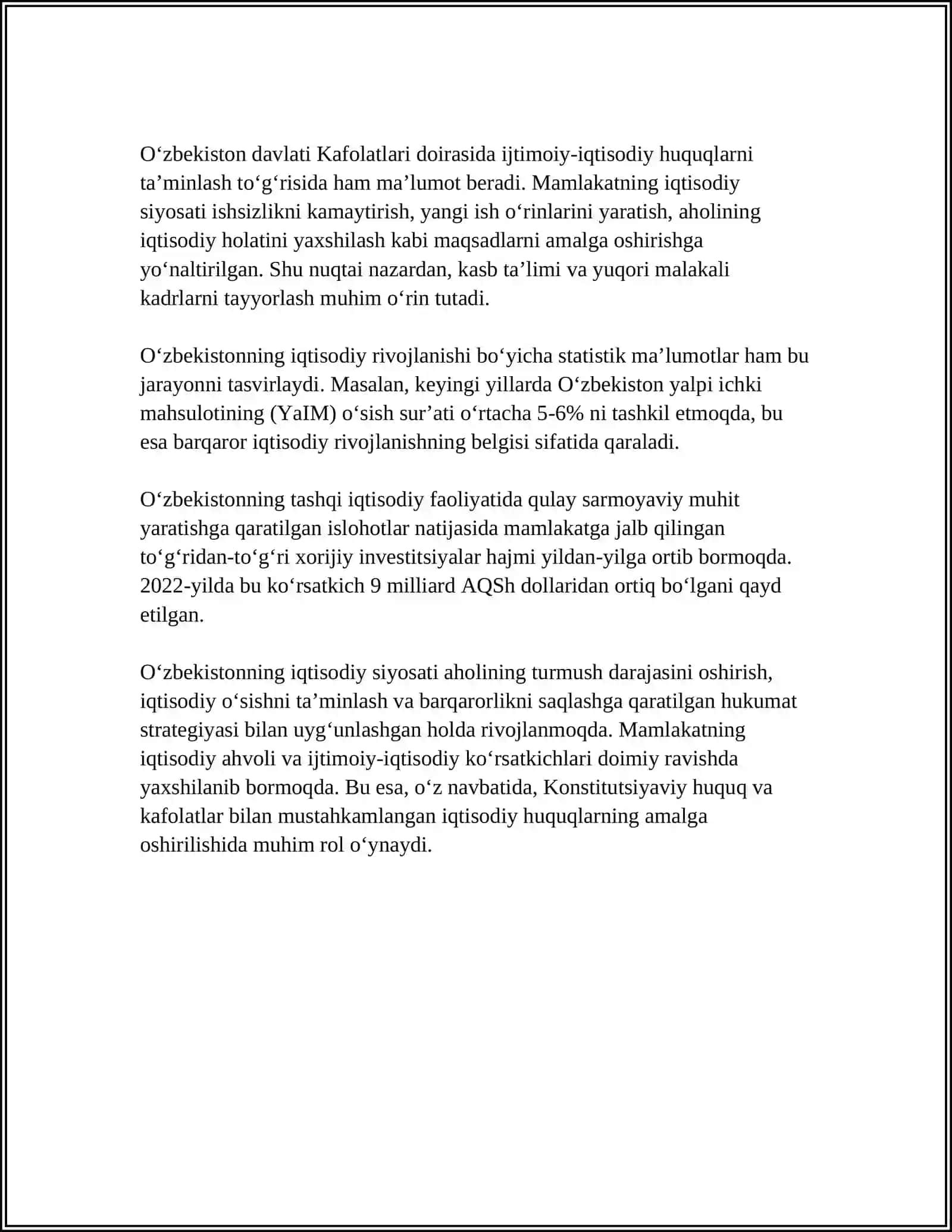 IQTISODIY, IJTIMOIY, MADANIY VA EKOLOGIK HUQUQLARNING KONSTITUSIYAVIY ASOSLARI 4
