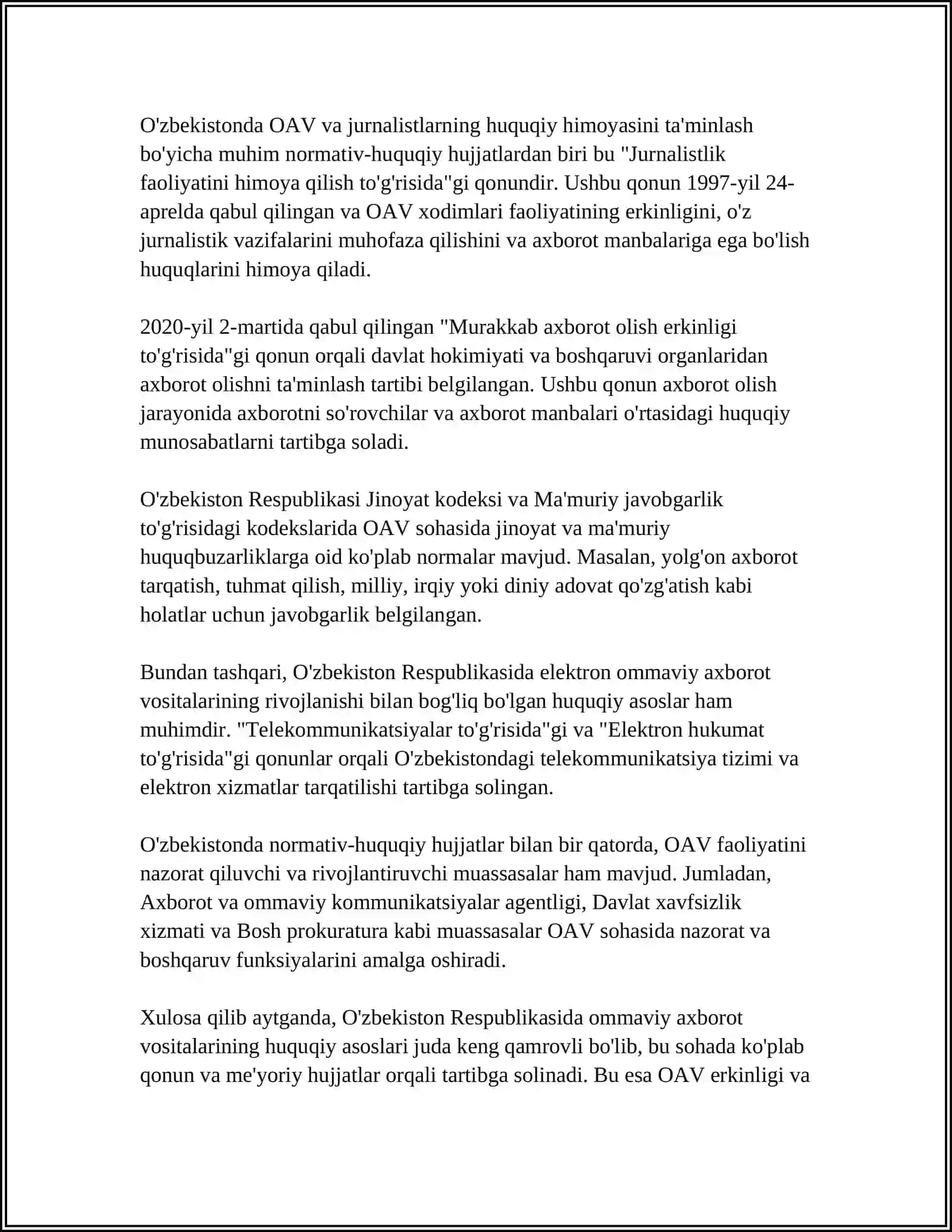 Ommaviy axborot vositalarining huquqiy asoslari 4