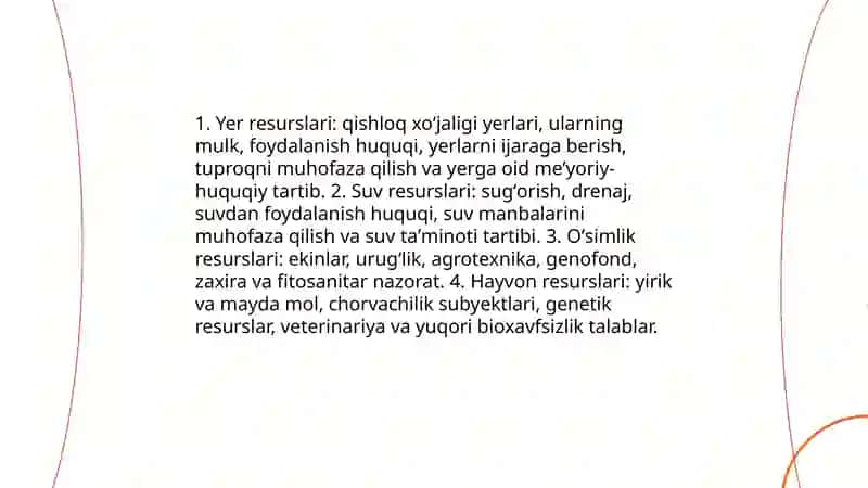 Qishloq xoʻjalik huquqining predmeti 4
