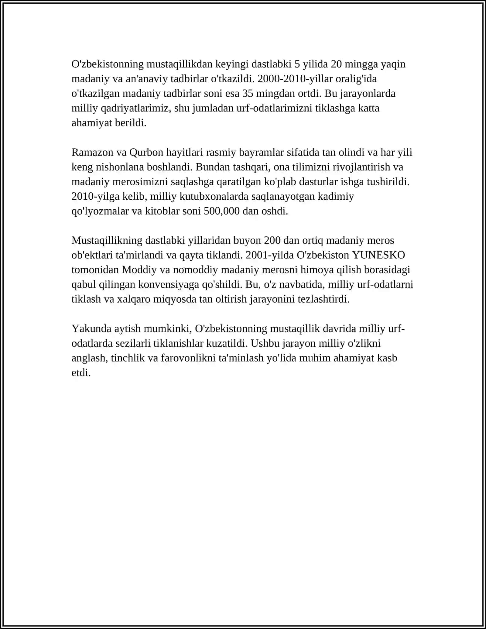 MUSTAQILLIK YILLARIDA MILLIY URF-ODAT, QADRIYAT VA ANʼANALARNING QAYTA TIKLANISHI 4