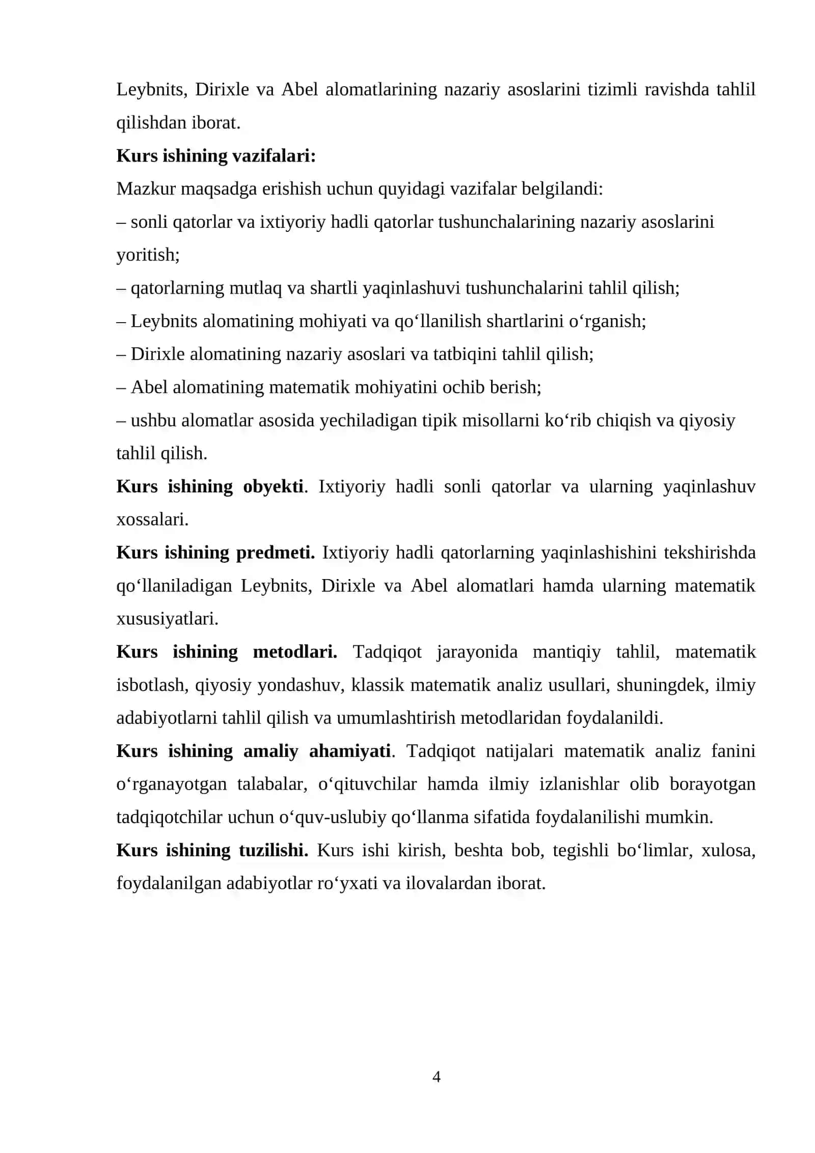Ixtiyoriy hadli qatorlar va ular yaqinlashishining Leybnits, Dirihle va Abel alomatlariga misollar 4