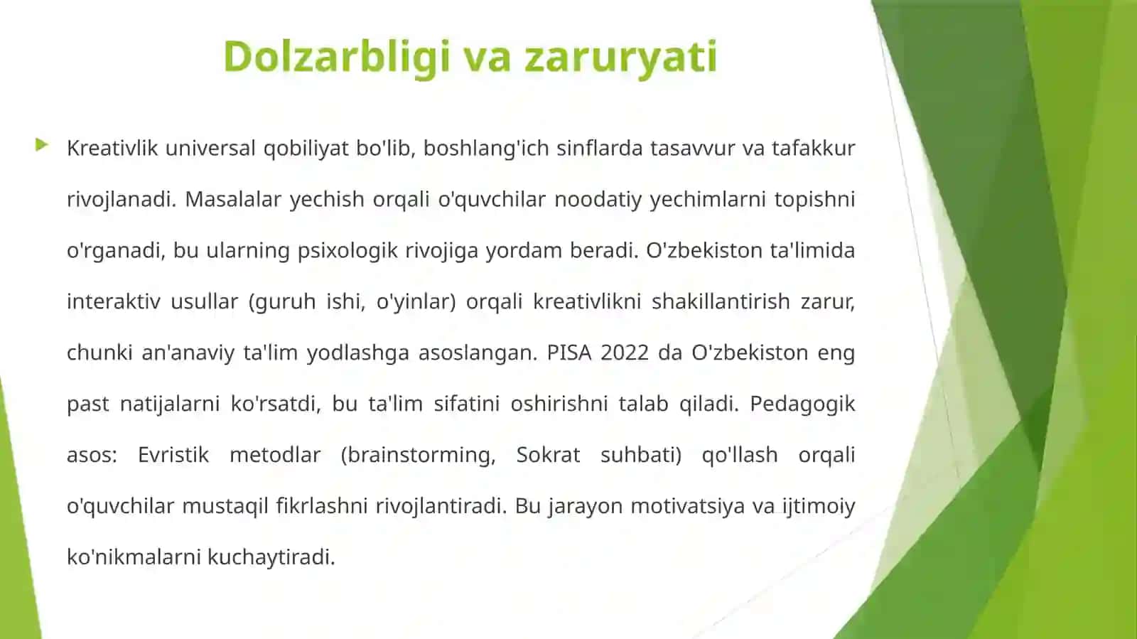 Maktabo'quvchilarining kreativligini masalalaryni echish va qo'lga kiritish 4