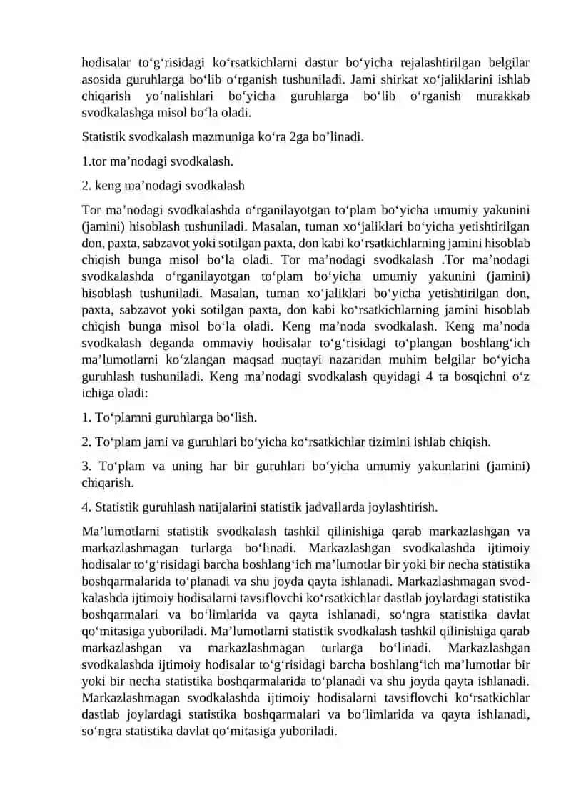 Statistik guruhlash va uning turlari hamda statistik guruhlashlarni taqqoslama holga keltirish masalalari 4