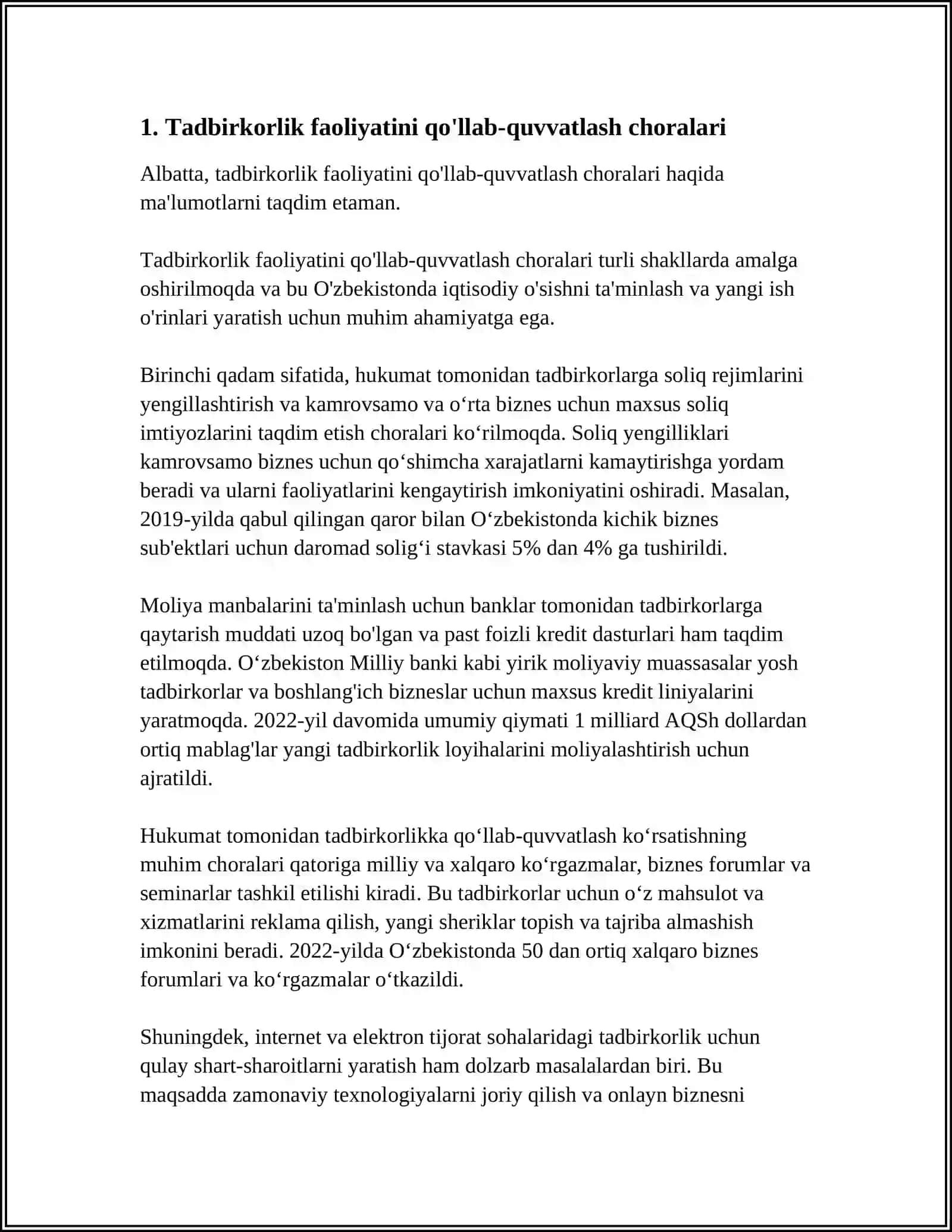 O'ZBEKISTON RESPUBLIKASI PRESIDENTI SH.M.MIRZIYOYEVNING TADBIRKORLIK FOALIYATINI DAVLAT TOMONIDAN TARTIBGA SOLISHNI SODDALASHTIRISH CHORA-TADBIRLARI TO'G'RISIDA 4