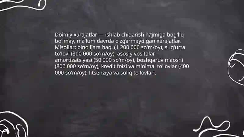 O'zgaruvchan va doimiy xarajatlar 4
