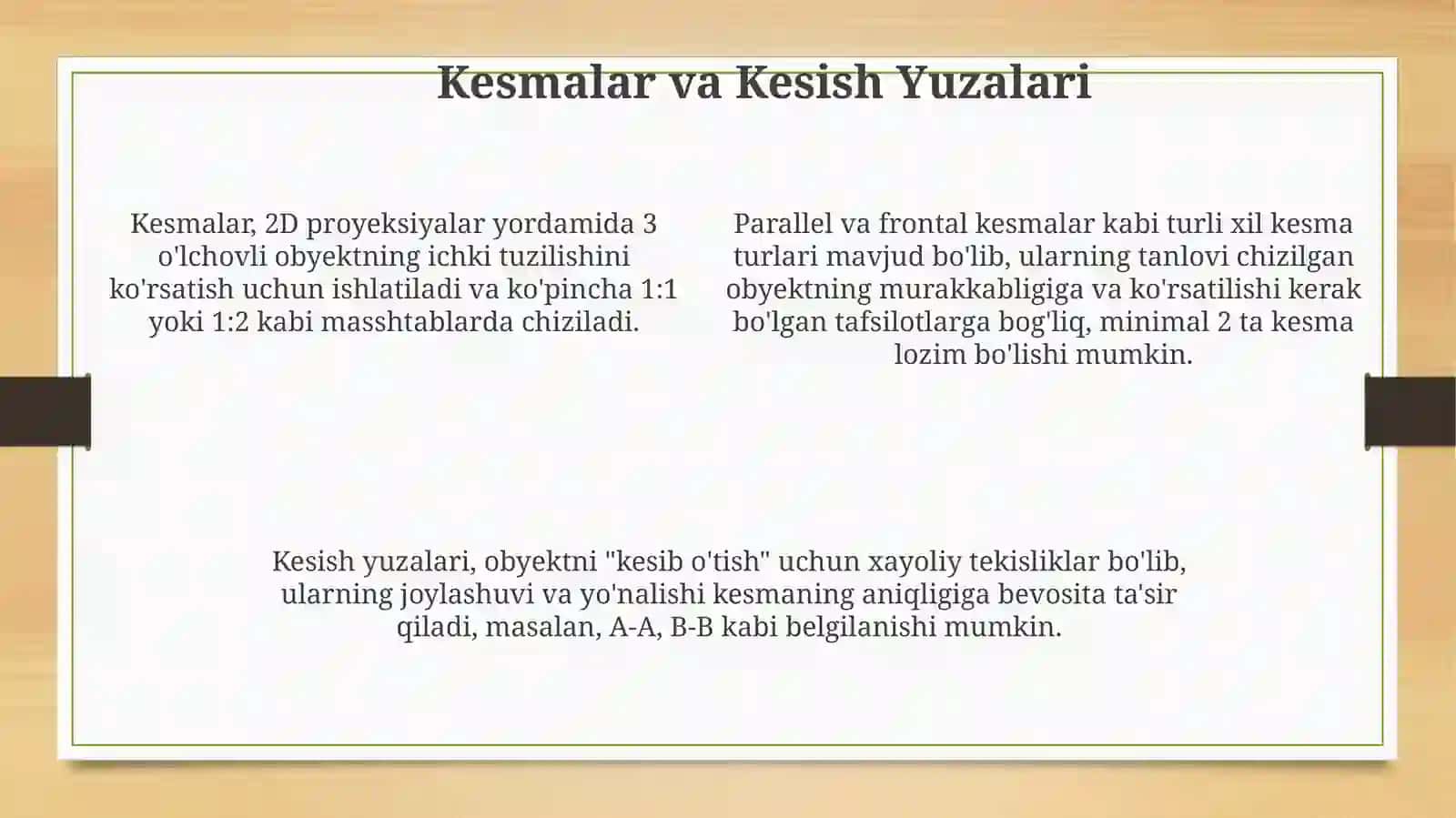 Proyeksion chizmachilik Chizmalarda ko`rinishlar 4