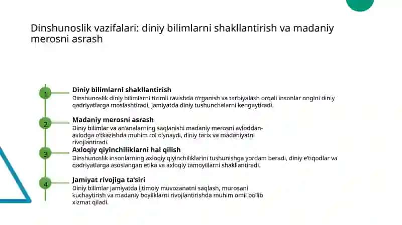 Dinshunoslik fani predmeti, maqsadi, vazifalari 4