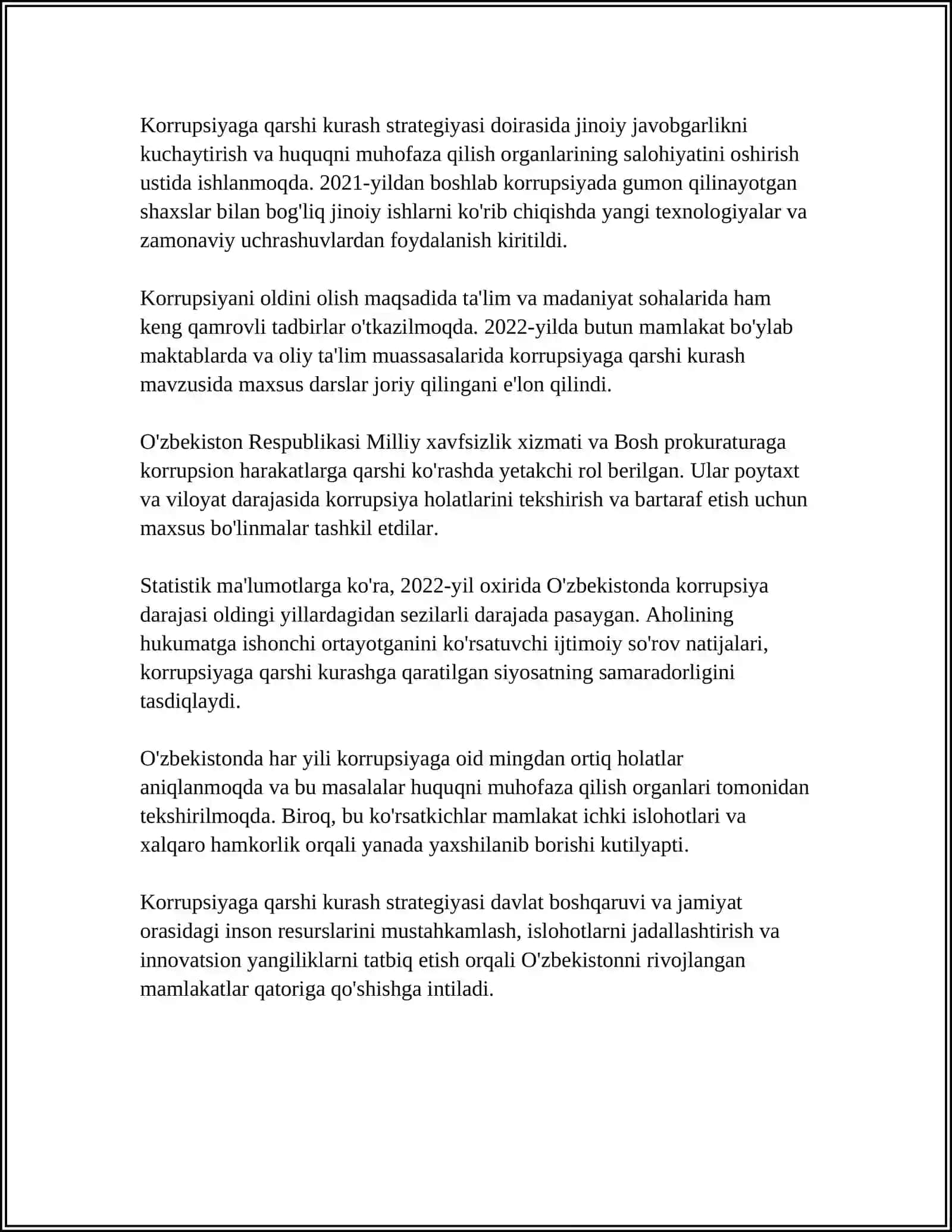 OʻZBEKISTON RESPUBLIKASIDA KORRUPSIYAGA QARSHI KURASH CHORA TADBIRLARI 4