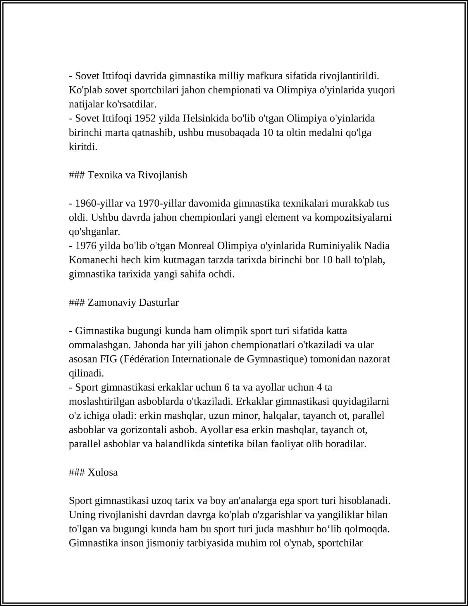 SPORT GIMNASTIKASI (TARIXI, QOIDALARI, OLIMPIYA O YINLARI, JAHON CHEMPIONATLARI) 4