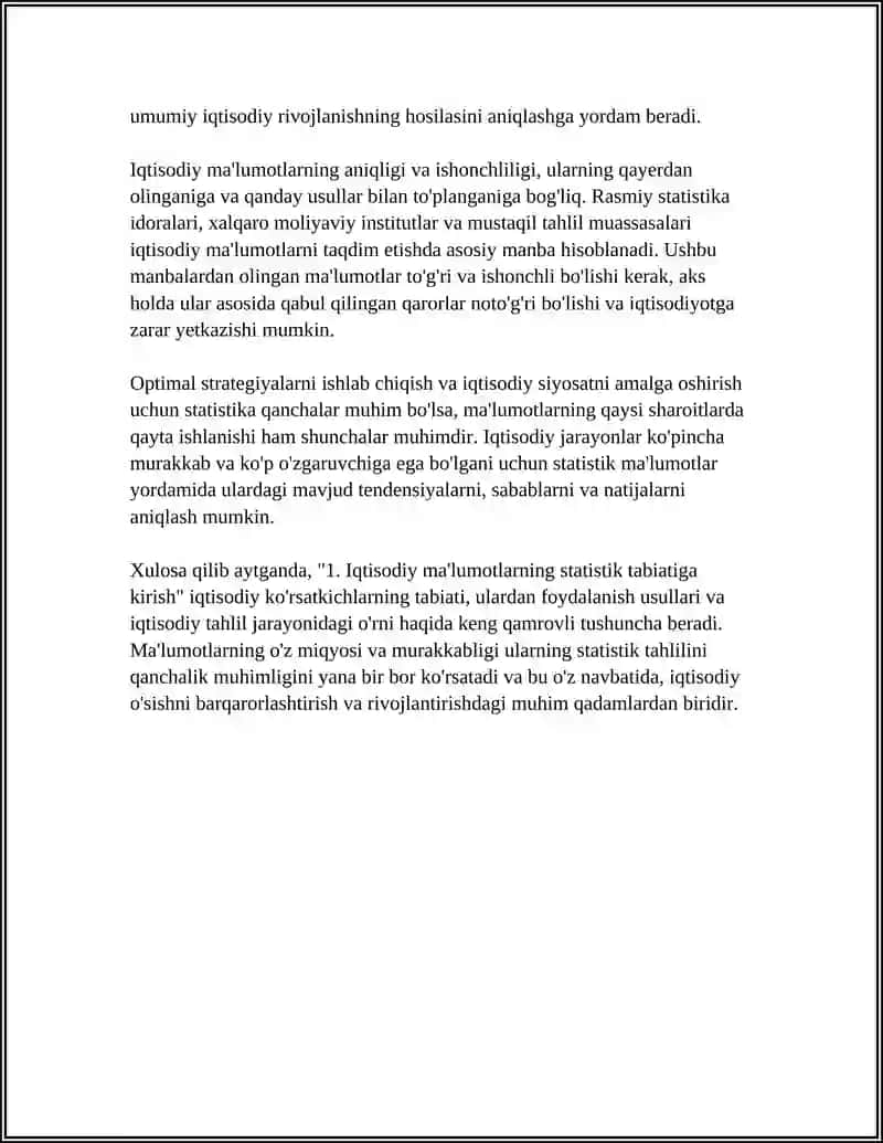 IQTISODIY MA'LUMOTLARNING STATISTIK TABIATI, IQTISODIY MA'LUMOTLARNI QAYTA ISHLASH 4