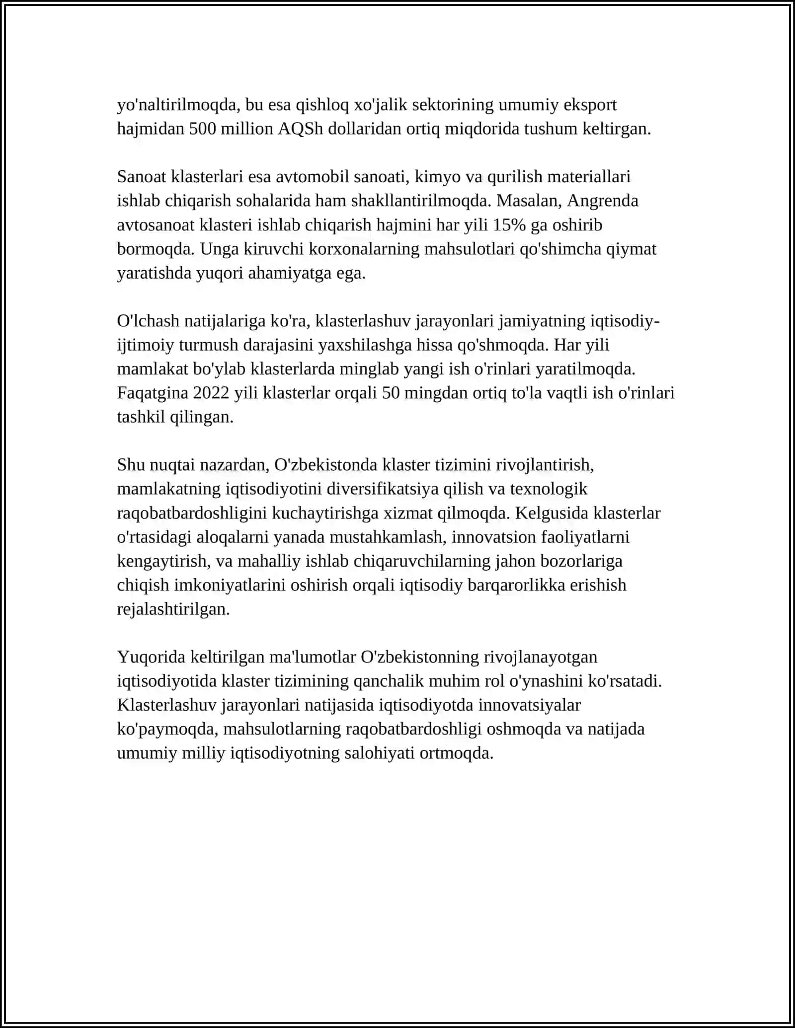 O'ZBEKISTON HUDUDINI RIVOJLANTIRISHDA KLASTER USULINI QO'LLASH 4