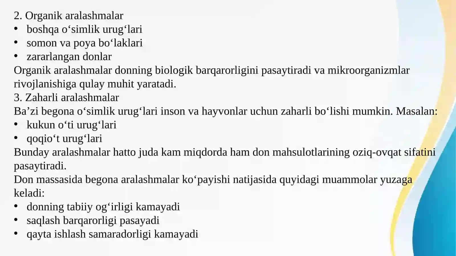 Donning begona aralashmalar darajasini aniqlash 4