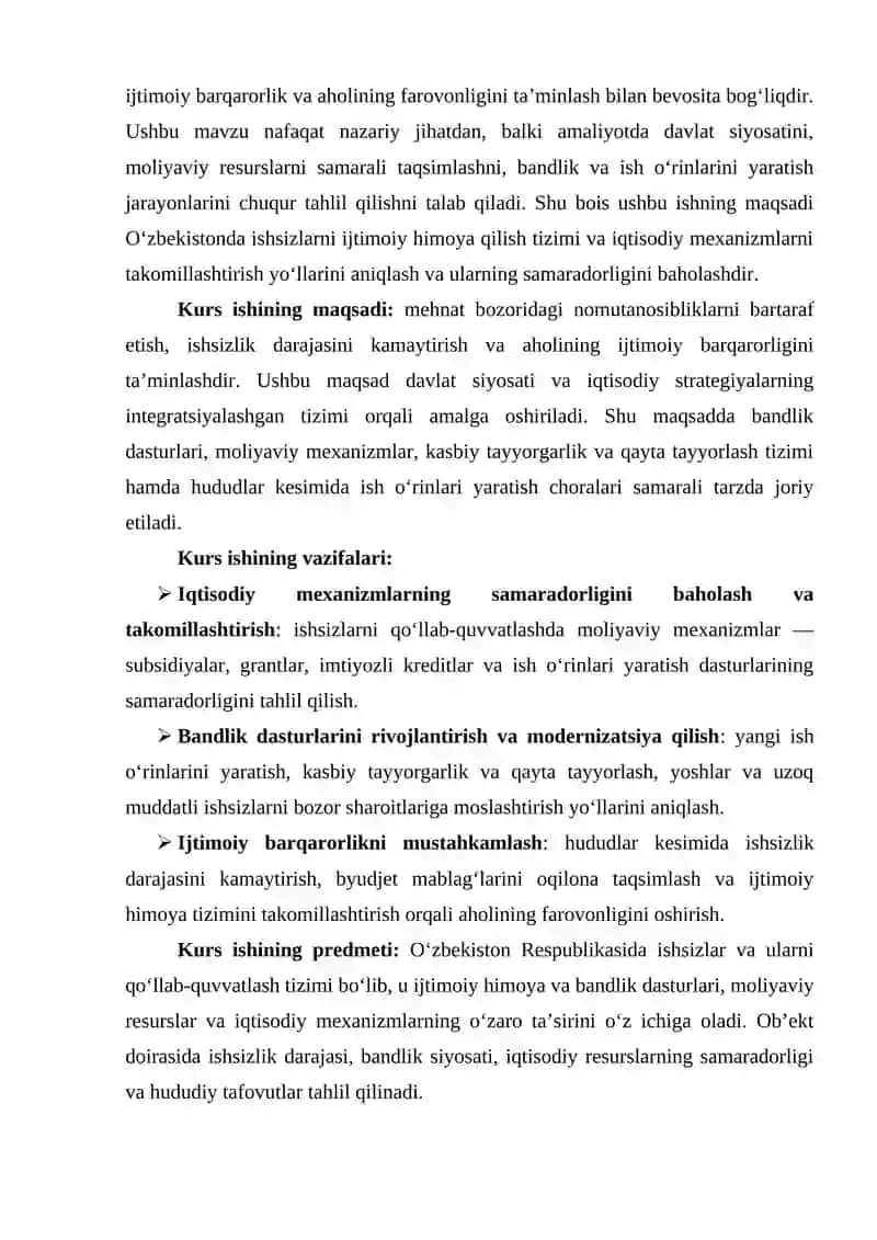 Oʻzbekistonda ishsizlarni ijtimoiy himoya qilishning iqtisodiy mexanizmini takomillashtirish 4