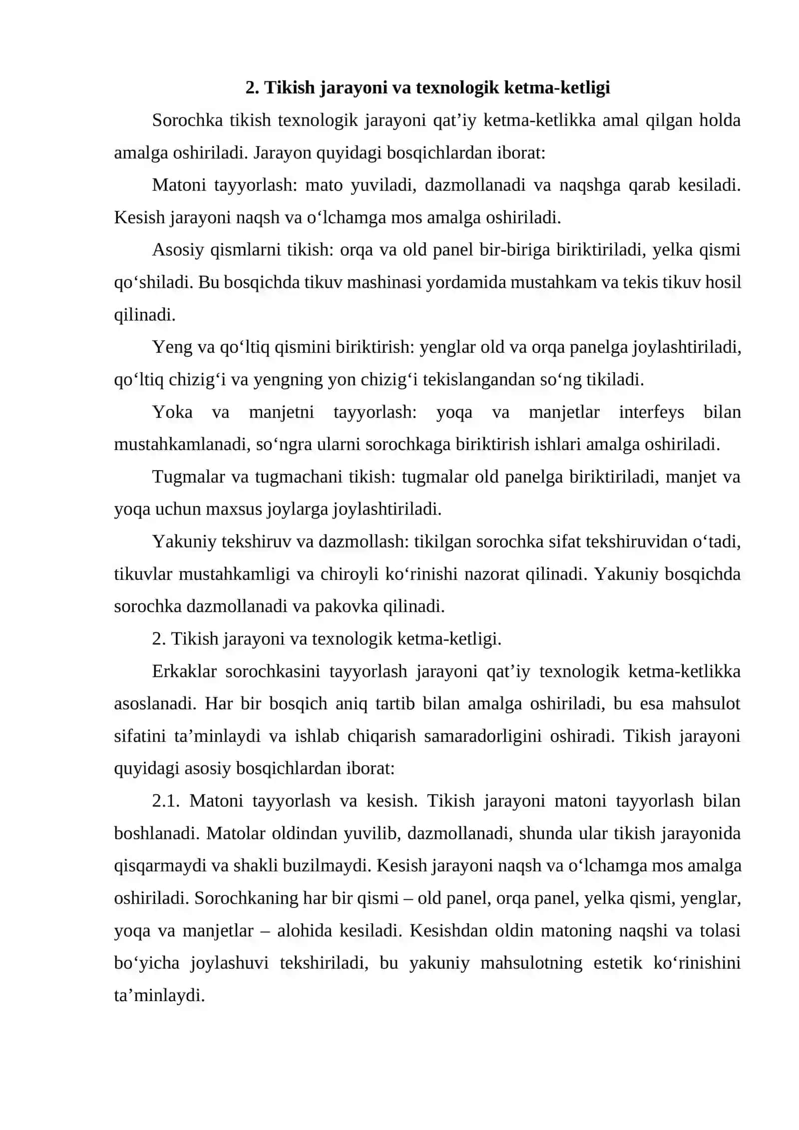 ERKAKLAR SOROCHKASINI TIKISH VA TEXNOLOGIK KETMA-KETLIGINI TUZISH 4