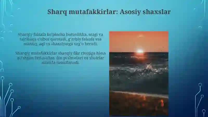 Falsafaning mohiyati boʻyicha Sharq va Gʻarb mutafakirlarining tasniflari 4