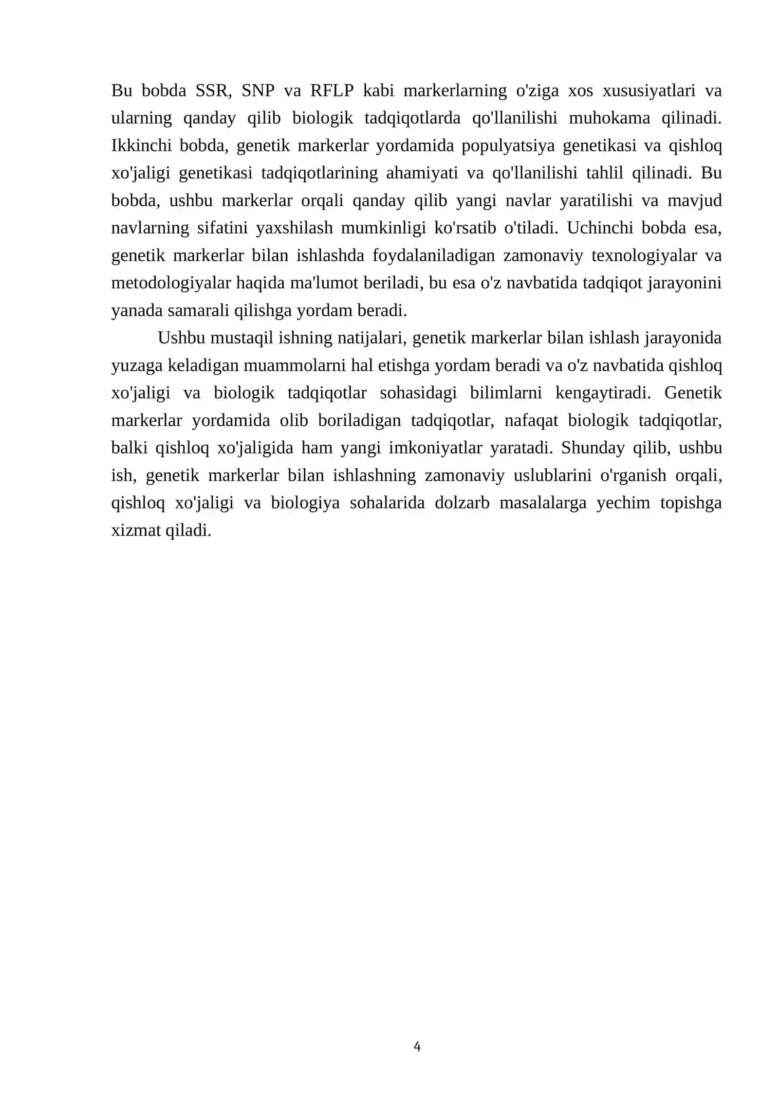 Genetik markerlar (SSR, SNP, RFLP ) bilan ishlash 4