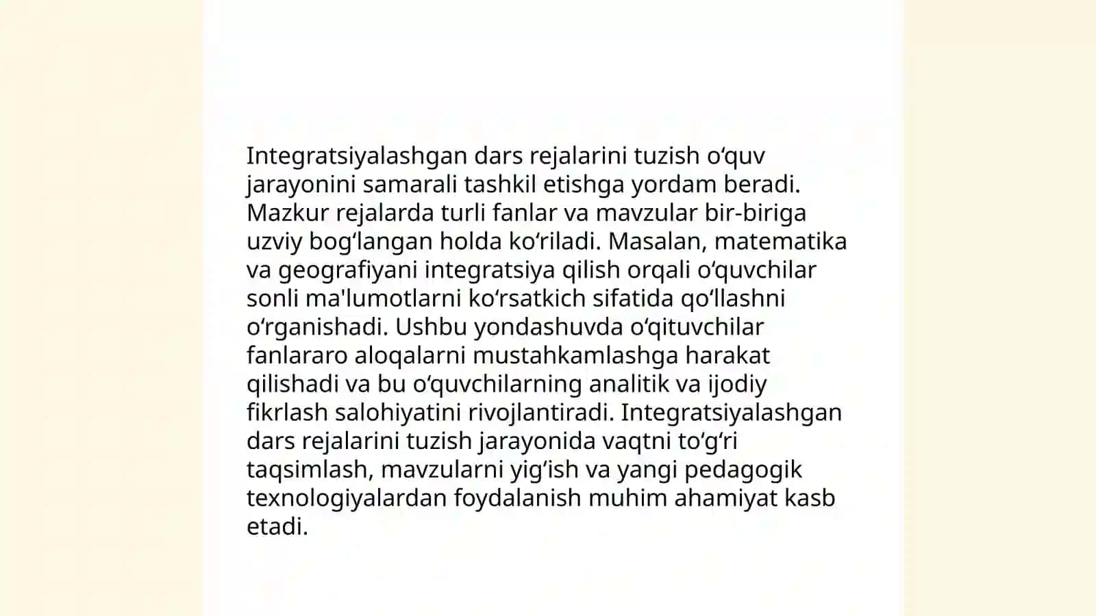 Integratsiyalashgan dars ishlanmalarini ishlab chiqish va tahlil qilish 4