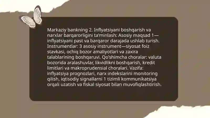 O’zbekiston Respublikasi Markaziy bankining vazifalari va funktsiyalari 4