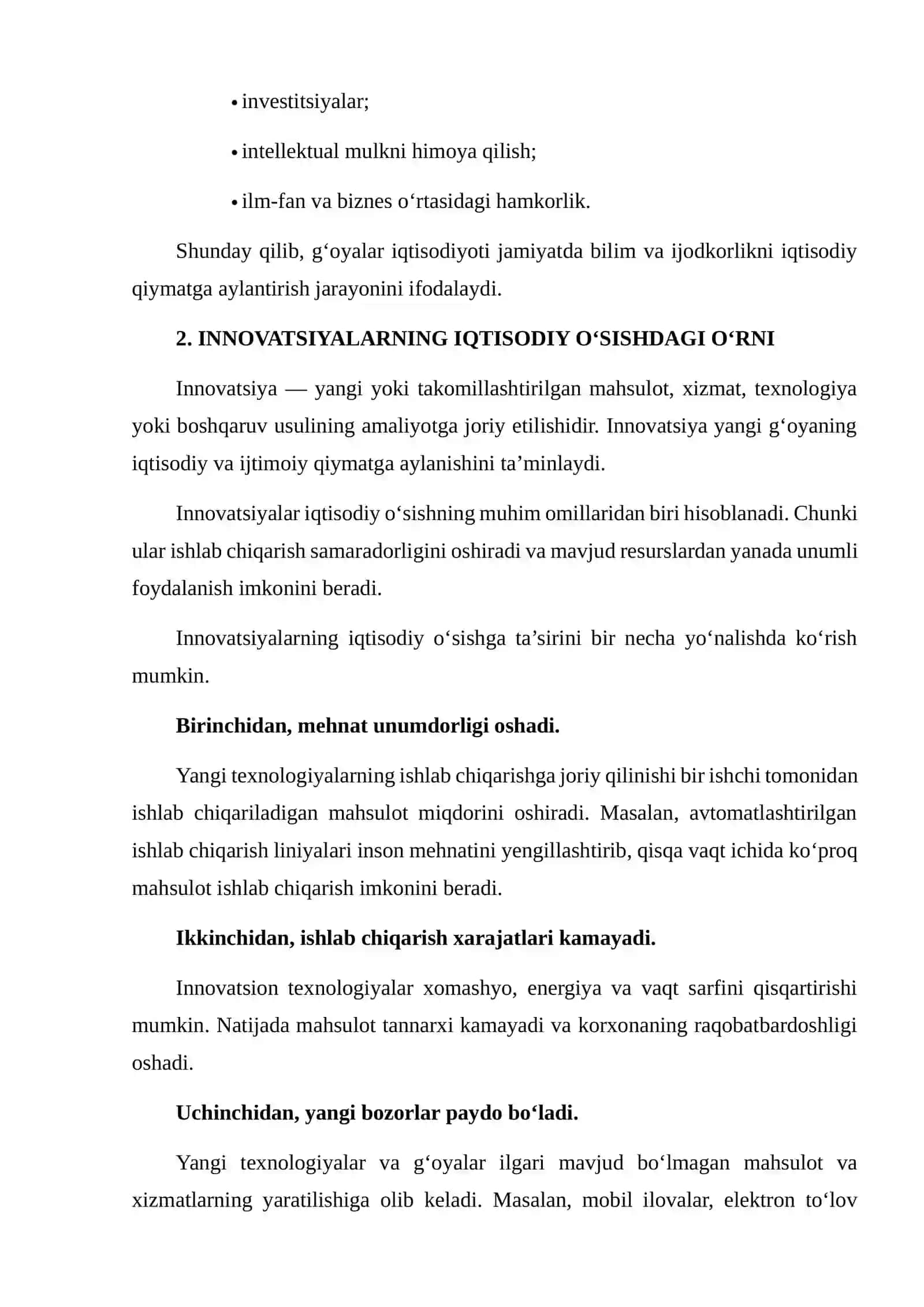 G‘OYALAR IQTISODIYOTI VA INNOVATSIYALARNING IQTISODIY O‘SISHDAGI ROLINI O‘RGANISH 4