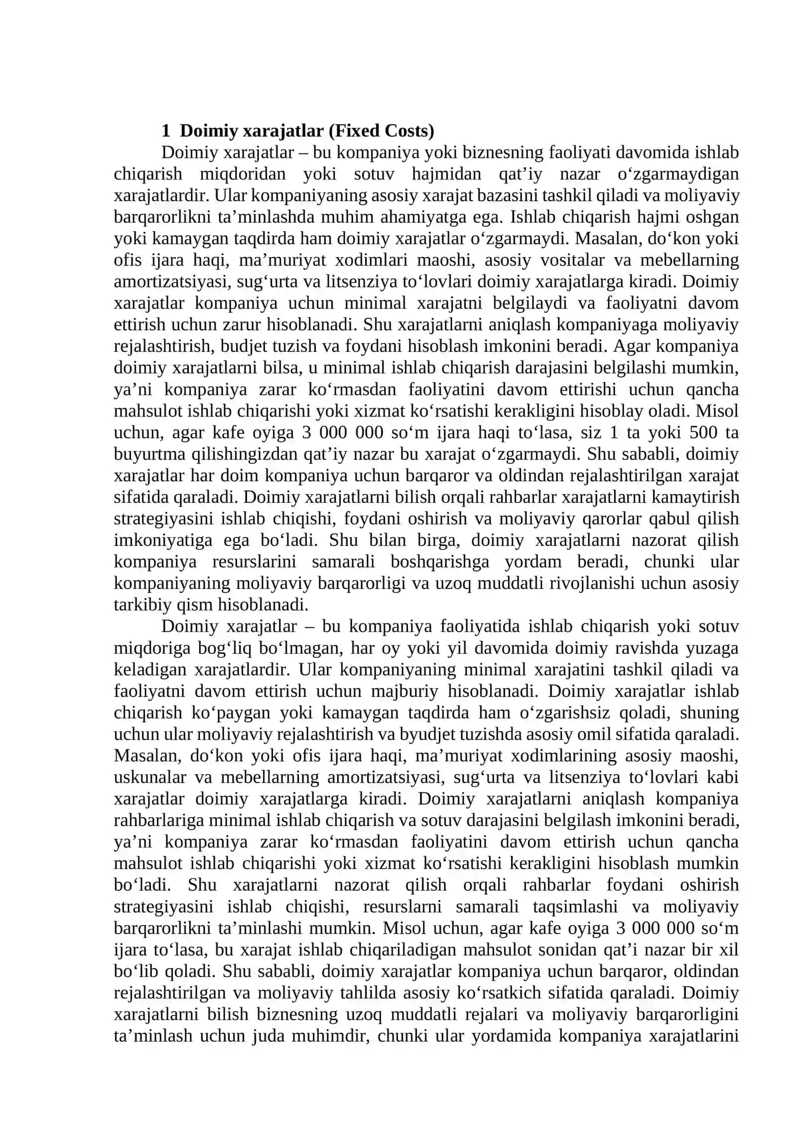 Doimiy va o'zgaruvchan xarajatlarni ajratish 4
