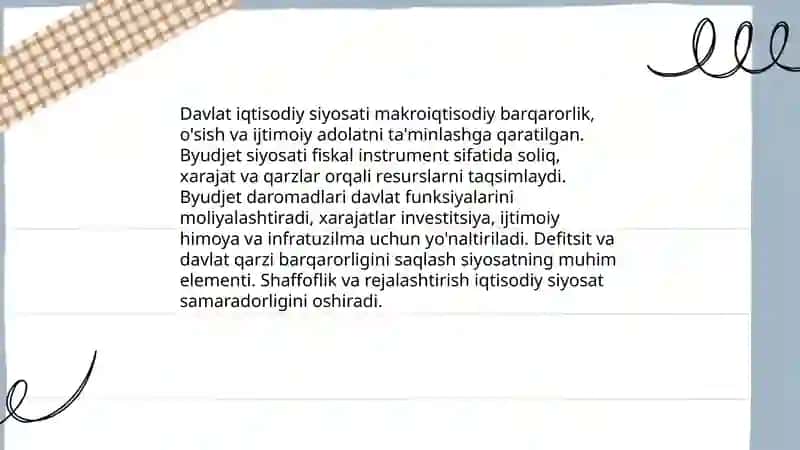 Davlatning iqtisodiy vazifalari.Davlat byudjeti Qurbonova Elmira 4