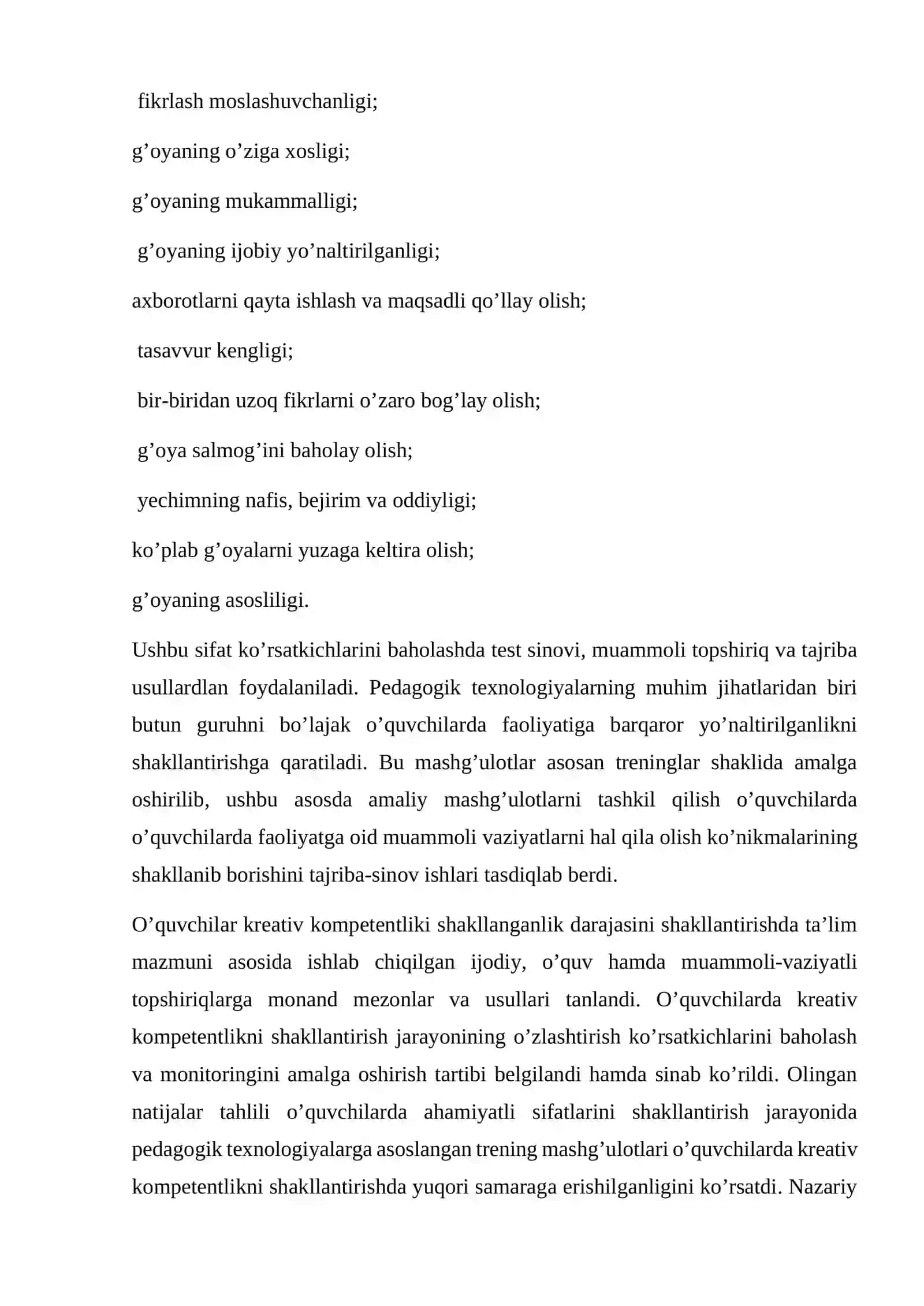 Kreativ kompetensiyaning mezonlari va darajalari 4