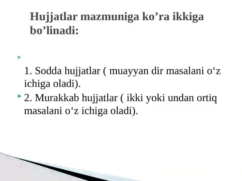 HUJJAT  NAMUNALARINI YOZSIH.HUJJAT TURLARI  BO’YICHA TAQDIMOT NUTQI TAYYORLASH 4