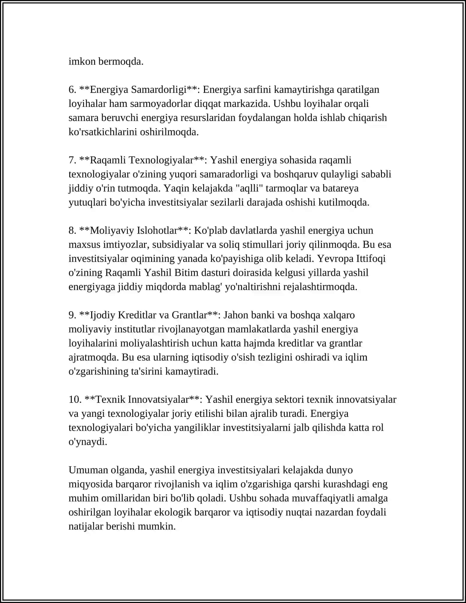 "YASHIL LOYIHALAR"NI INVESTITSIYALASH YONALISHLARI VA DASTAKLARI 4