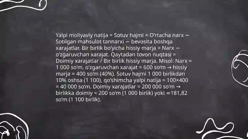 Mahsulot sotishdan ko‘rilgan yalpi moliyaviynatija va unga ta’sir etuvchi omillarning tahlili 4