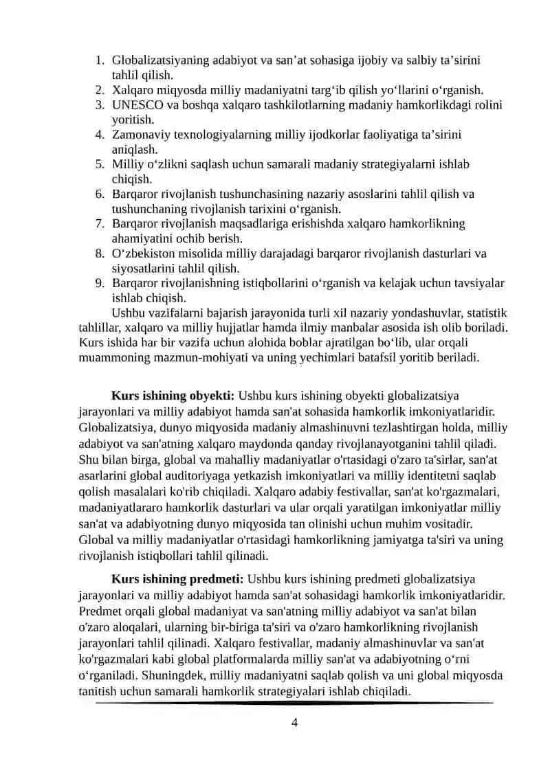 Glaballashuv va milliy madaniy adabiyot va sanat sohalarida hamkorlik imkonyatlari 4