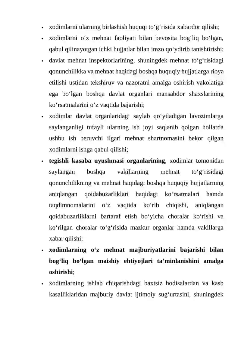 ISH BERUVCHINING MEHNATNI MUHOFAZA QILISH SOHASIDAGI HUQUQ VA MAJBURIYATLARI 4