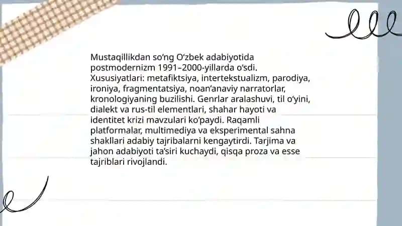 Mustaqillik davri o'zbek adabiyoti va jahon adabiyotidagi yangilanishlar 4